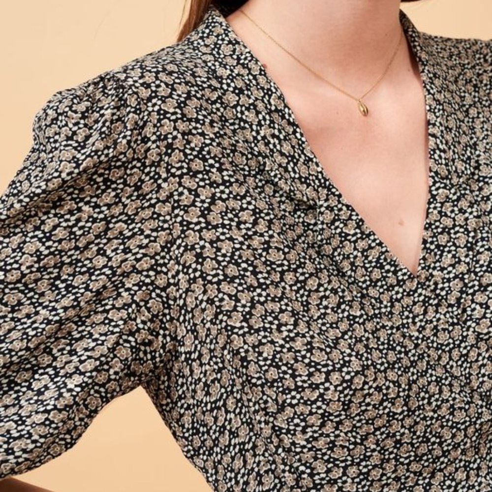 RARE Rouje Louisette Top wrap blouse black floral Jeanne Damas 34 XS